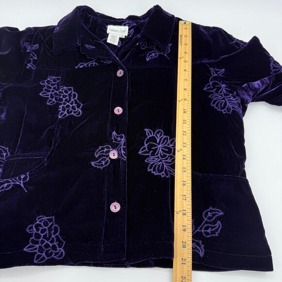 COLDWATER CREEK Purple Velvet Shacket Size M Embroidery Whimsygoth Jacket Velour - Picture 7 of 8